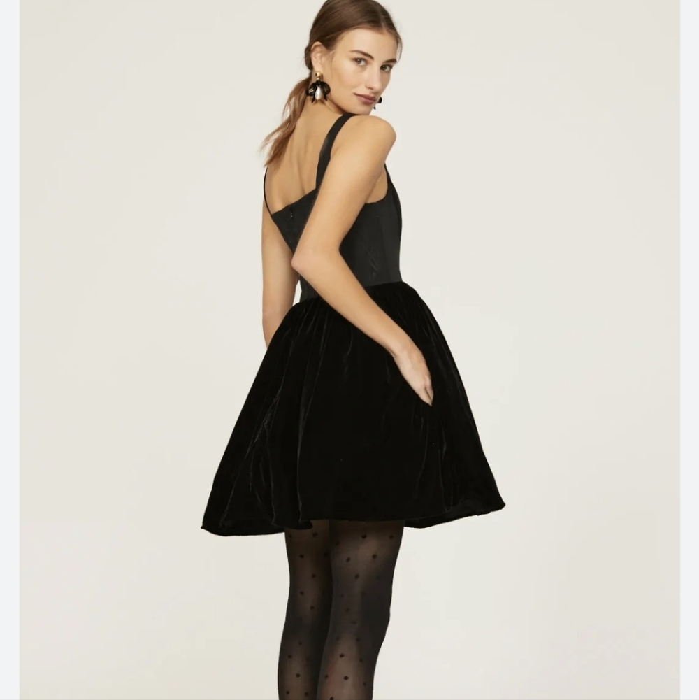 Staud Landscape Black Corset Velvet Mini Dress Size 8
